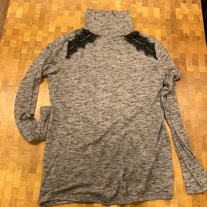 Loft Grey turtleneck with lace skin breaks. Medium